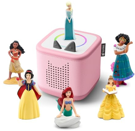 tonies Toniebox 2 Bundle Incl. 6 Disney Heldinnen ELSA, Ariel, Vaiana, Encanto, Bell, Schneewittchen, Pink, Audioplayer für Hörbücher, Lieder, Einschlafen und Tonieplay für Kinder
