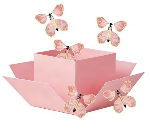 Geschenkverpackung Geburtstag,Geschenkbox,Überraschungsbox,Explosionsbox mit Fliegenden Schmetterlingen für Geschenke, Surprise Box 15x14.8x12.5cm Größe