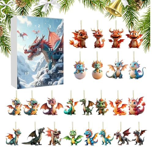 Nankoyal Weihnachtskalender | 2D Acryl Weihnachtsbaum Dinosaurier Anhänger,Weihnachtsbaumschmuck Und Festliche Weihnachtsgeschenke | Für Kamin Schlafzimmer Zuhause Wohnheim Büro Rucksack