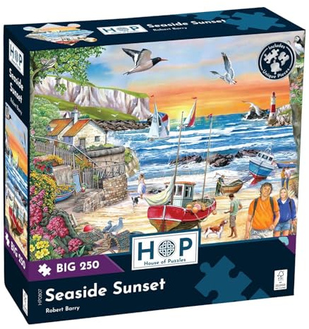 The House of Puzzles Seaside Sunset, Big 250 Piece Jigsaw | Artwork by Robert Barry, FSC Certified Board, 13 x 19 Inches, Deluxe Puzzle Gift for Adults