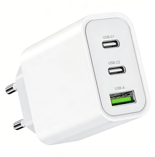 USB C Ladegerät,65W 3Ports Schnellladegerät mit USB C und USB A Ports(Weiß) | 65W Power Adapter USB Netzteil für Apple iPhone 17 16 15 14 13 12 11 Pro Max,iPad, Samsung Handys USB C Charger usw