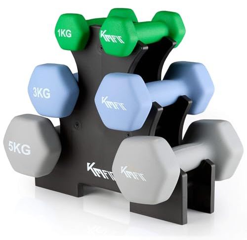KM-Fit Hantelset 18 kg mit Ständer | Neopren Kurzhanteln 1–5 kg | Gusseisen, ergonomischer Griff, rollsicher | Fitness & Krafttraining für Home Gym