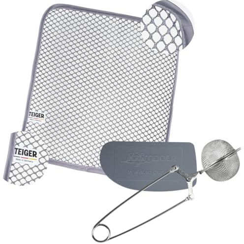 Teiger Bundle-Mini 1 x Teigreinigungstuch + Teigschaber + Mehlsieb im Set | Teigreiniger mit Teigschaber & Edelstahl-Mehlsieb, ideal für Brot, Pizza & Sauerteig, praktisches Backzubehör für die Küche