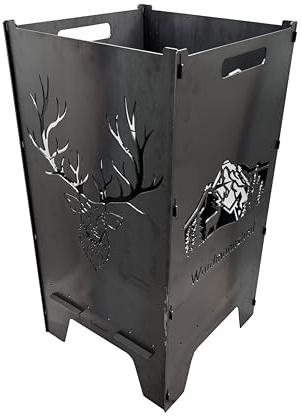 Lehnert Feuertonne Hirsch 74 cm aus 3 mm Stahlblech Feuerkorb Feuerschale Feuerstelle mit Hirschkopf und Landschaft mit Hirsch, große Massive und Feuerfeste Feuerstelle für Garten und Terrasse