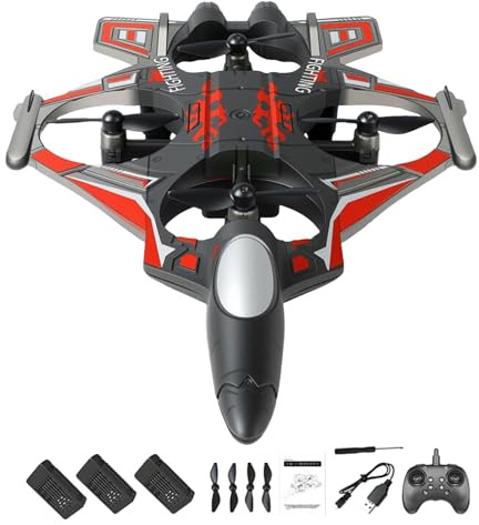 RCULWPLP Remote Controlled Airplane (RC) Airplane, Portable, Ready to Fly, Easy to Control, RC Glider, Fighter Jet Model for Beginners, Boys And Teenagers, red 3 Battery