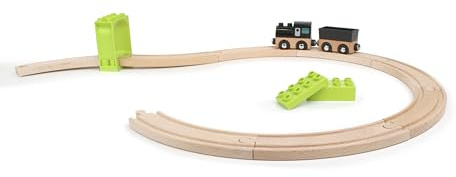NOPPI Eisenbahn - 8 Kurvenschienen aus Holz - kompatibel für Jede Holzeisenbahn, tolle Ergänzung für bestehende Spielsysteme, BAU die Spirale!