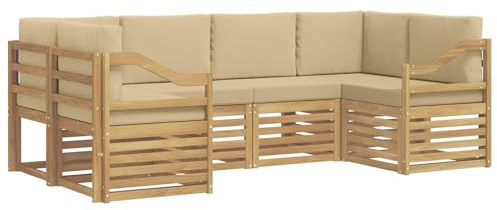 vidaXL Ecksofa Set 6 pcs Weiß und Beige 245 x 126,5 x 73 cm Polyester, Gartenlounge, Moderne Ecksofa, langlebige Sitzgelegenheit, Terrassenmöbel, bequemes Wohnen