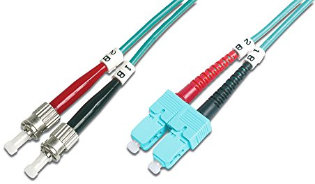DIGITUS DK-2512-03/3, Cable De Fibra Óptica OM3, 3 m, ST a SC, Dúplex, 1/10/40/100 Gbit/s, Cable LAN De Fibra Óptica Multimodo MM, Tipo De Fibra: 50/125 µ, Turquesa (Aqua)