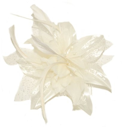 Cream chiffon flower & feather fascinator on comb. Perfect for weddings, races or other special occasions.