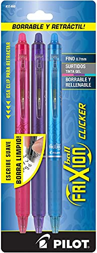 PILOT FriXion Clicker Löschbare, nachfüllbare und einziehbare Gelschreiber, feine Spitze, Pink/Violett/Türkis, 3er-Pack (31469)