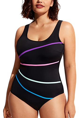 DELIMIRA Maillot de Bain Femme 1 Piece Gainant Grande Taille Intégré Noir 44