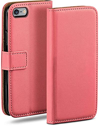 moex Book Case für iPhone 6s / iPhone 6 Handyhülle mit Kartenfach, Hülle klappbar 360 Grad Schutzhülle, Klapphülle Flip Case Cover, PU Leder Handytasche Lederhülle, Korall