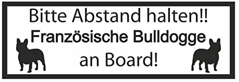 Samunshi® Aufkleber Französische Bulldogge an Board - Schild Sticker Hinweisschild Warnschild Vorsicht Hund 15 x 5,3cm Französische Bulldogge an Board schwarz