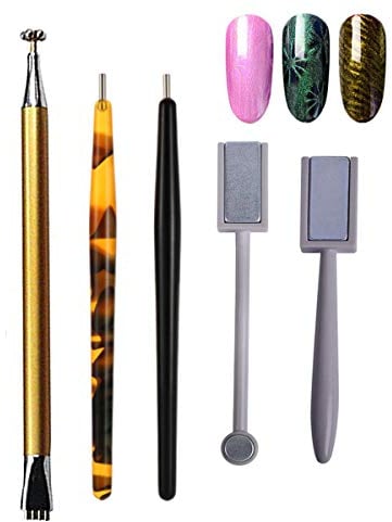 MWOOT 5 Stück Nagel Magnet Stick Set, Nagel-Magnet-Stift und starker Magnet-Stock-Punktierungsstifte für DIY 3D magnetisches Katzenauge-UVgel-Polnisch-Nagel-Kunst