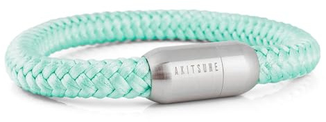 Akitsune Portus Segeltau Armband | Magnetischer Kapselverschluss Armschmuck Damen Anker Herren Maritim - Mattsilber - Mintgrün 23cm