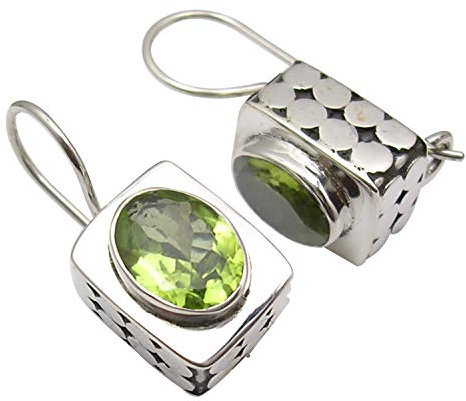 SilverStarJewel 925 Sterling Silber Oval Peridot Antik Look Durchbohrt Ohrringe 2 cm Bijoux