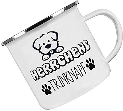 Crealuxe Emaille Tasse Herrchens Trinknapf - Kaffeetasse mit Motiv, Campingtasse, bedruckte Emailletasse mit Wunschtext