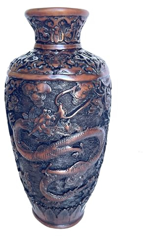 Chinesische Drachenvase - Handgefertigte dekorative orientalische skulpturale Vase für Blumen - Feng Shui Asiatische Kunst - Harz, 9,5 Zoll (Braun)