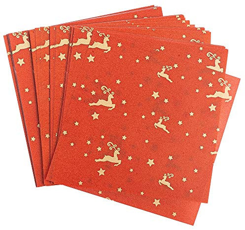 Ideen mit Herz Transparentpapier | 100 Blatt | Premium-Qualität | 110 g/qm | bedruckt | ideales Faltpapier zum Sterne basteln | transparentes Bastelpapier (Hirsche | rot & gold, 10 x 10 cm)