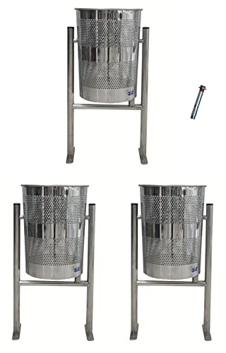 PAL | Papelera Exterior Circular de Acero Inoxidable para comunidades de vecinos, Parques y Jardines (3- Papeleras + Tornillería)