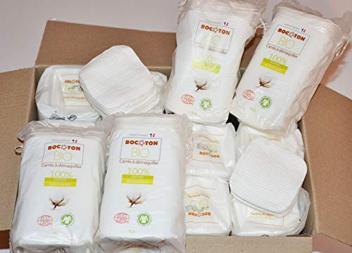 960 Stück Abschminktücher aus 100 % Bio-Baumwolle, 75 x 75 mm, Ecocert-zertifiziert, weicher als waschbare Baumwolle, wirtschaftlich und praktisch für die kosmetische und hautpflegende Anwendung.