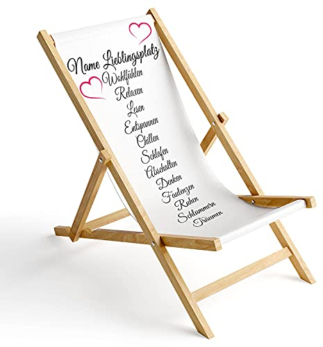 Ferocity Holz-Liegestuhl Klappbar Klappliegestuhl Sonnenliege Strandstuhl Wechselbezug Motiv Personalisierbar Lieblingsplatz [119]