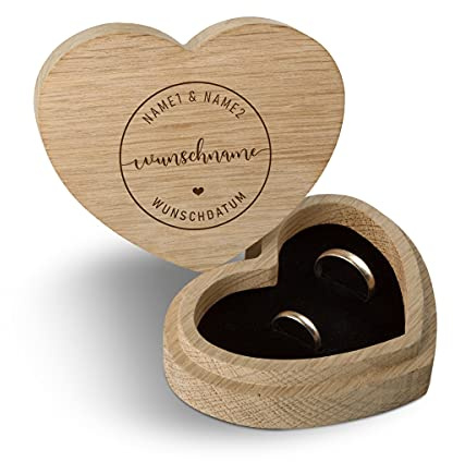 Hochzeit Ringbox Herz Ringkissen Ringschachtel individuell 10 x 8,5 cm Eichenholz - Kreisname