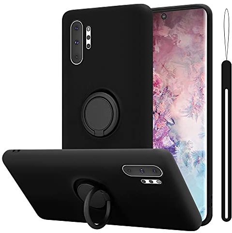 Cadorabo Hülle kompatibel mit Samsung Galaxy Note 10 Plus Schutzhülle TPU Silikon Case Liquid Design mit Ring Slim Liquidsilikon Microfaser Case Hülle für Galaxy Note 10 Plus in Schwarz