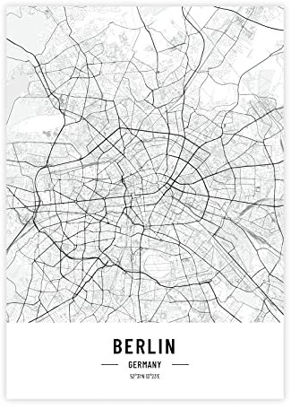 Petra Pan Städteposter Berlin in schwarz-weiß · Wandbild mit Stadtplan · DIN A4 (21x29,7cm) · als Deko oder Geschenkidee · Var. C