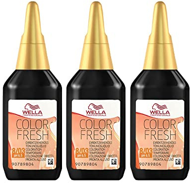 3 x Wella Color Fresh Hair Toner 75ml - 8/03 Light Blonde/Natural Gold