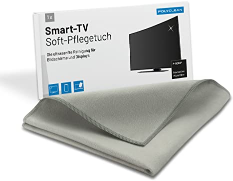 POLYCLEAN 2X SmartTV Soft Pflegetuch – Schonender Bilschirmreiniger für große Displays (40x40 cm) – Display Reiniger Touchscreen Reiniger Screen Cleaner Bildschirm Reinigungstücher