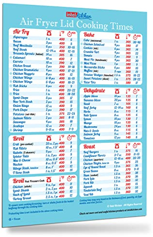 Air Fryer Lid Cooking Times All-in-One Magnet Compatible with Instant Pot Lid 6 in 1 and Sous Vide Art Pressure Cooker Accurate Guide Big Text Cheat Sheet Chart Cookbook 6 & 8 QT Instapot Accessories