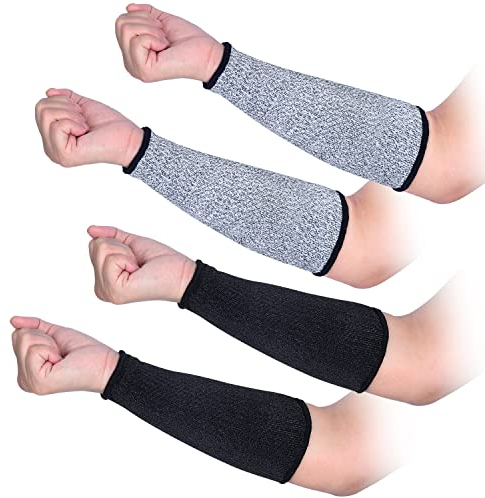 2 Pairs Forearm Protector Sleeve Cut Resistant Level 5 Protection Arm Sleeves 10 Comfortable Forearm Protector Thin Skin for Women Men Work(1 Black + 1 Gray)