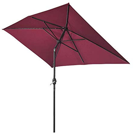 Blümme 2x3M Rectangle Garden Parasol with Crank Handle & Tilt Mechanism for Outdoor Patio Umbrella Sun Protection Wine Red