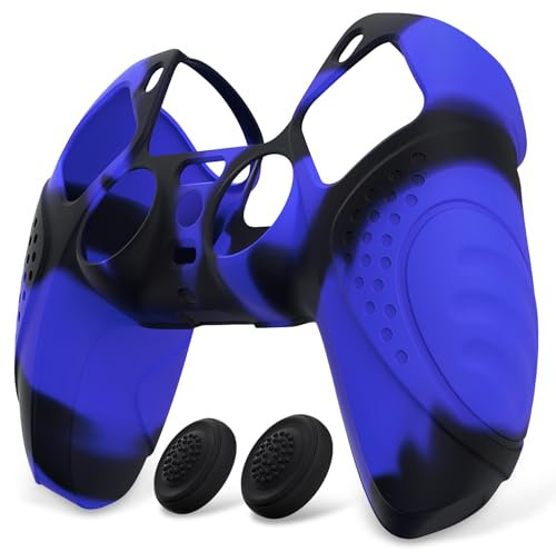 eXtremeRate PlayVital Funda de Silicona para ps5 Mando - Carcasa Protectora Suave y Antideslizante con 2 Tapas de Joystick, Compatible con DualSense, Accesorio para ps5 (Edición Guardian-Azul Negro)