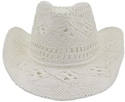 Cowboyhut aus gewebtem Stroh, verstaubar, breite Krempe, Sonnenhut, Sommer, Western-Stil, Strand, Panama, Fedora, UV-Schutz, weiß, One size