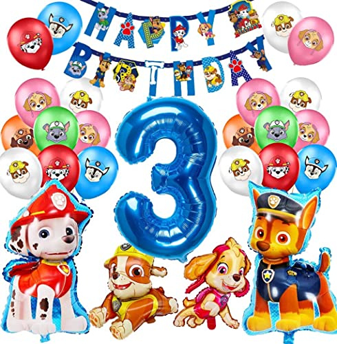 Decoración de Globos de Cumpleaños,Globos de Patrulla Canina,Globos 3 Cumpleaños,Helium Foil Balloons Cumpleaños,Suministros para Fiestas Infantiles,Niños Niñas Fiesta de Cumpleaños Globos