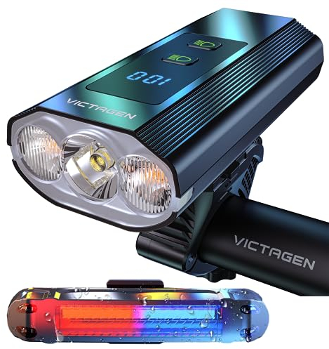 VICTAGEN Lumières de vélo 8000 lumens de vélo de Nuit, phares de vélo 3LED, lumières de vélo Super Lumineuses avec Feux de Route et Feux de Croisement, phares de vélo typec Rechargeables (VTG8)