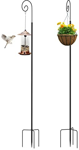 unho 2PCS Schäferhaken Metall, Gartenstecker Gartenstab mit Haken für Solarleuchten, Laternen, Weihnachtsbeleuchtung, Hochzeiten, Pflanzkörbe, Blumenkugel