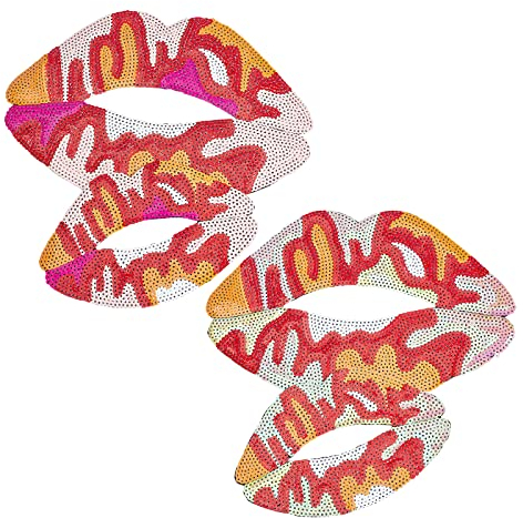 FINGERINSPIRE 6 Stück Lippen Applikationen Aufnäher zum Aufbügeln oder Aufnähen auf Pailletten-Aufnäher, computergesteuerte Stickerei, Applikation, kompatible Kleidung, Jeans, T-Shirt, Hoodies