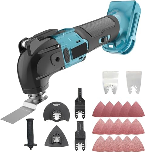 Akku-Multifunktionswerkzeug, Ersetzen für Makita 22 tlg Zubehör Variable Geschwindigkeit und 4° Oszillationswinkel mit 18V Batterie Bürstenmotor Oszillierend zum Schneiden Entfernen