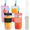 Bubble Tea Becher 4 Stück,730ML Bubble Tea Set mit Deckel und Strohhalm,Wiederverwendbare Auslaufsicher Mason Jars,Longdrinkgläser,Trinkgläser,Weithals-Einmachglas