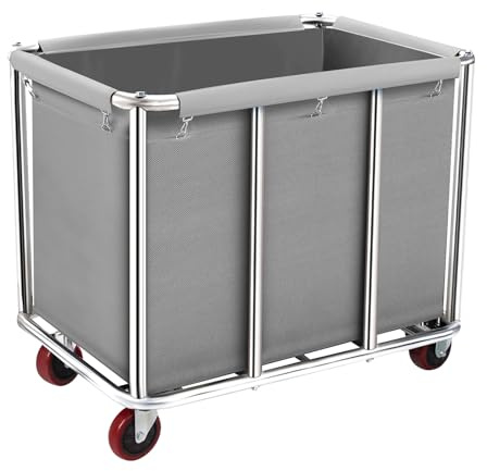 Kommerzieller Wäschekorb mit Rollen, 400 l großer Rollwagen mit Stahlrahmen und Oxford-Tuch, robuster industrieller Wäschewagen für Zuhause, Hotel, Waschküche, 200 kg Belastung (Grau-8)