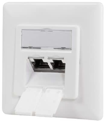 LogiLink Cat.6A Netzwerkdose UP 2 x RJ45 geschirmt, signalweiß, senkrechte Kabelzuführung