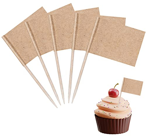 SUSNUAN 100PCS Kraft Paper Toothpick Flags Cupcake Toppers Decorations Party, Cocktail Sticks Flags Food Labels Flags Fruit Salad Cheese Plate Tableware Baby Shower Wedding Birthday Party Supplies