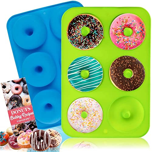 Trabag 2 Stück Silikon Backform für Donuts Mit 6 Fächern - Hitzebeständige Backformen für Kuchen Und Kekse (Blau Und Grün)