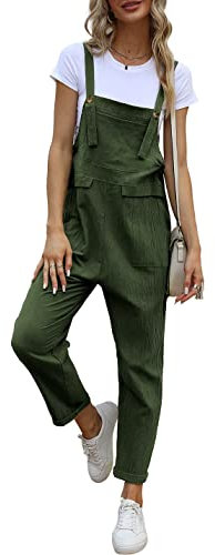 Sukany Women's Summer Baggy Cotton Linen Overalls Loose Jumpsuits Casual Harem Pants Army Green L