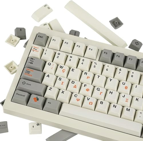 GEKUCAP Benutzerdefinierte Tastenkappen, 135 Tasten, Retro, Grau, griechischer Farbstoff, Sublimation, PBT-Tastenkappen-Set, Kirschprofil für Cherry MX Gateron Kailh Switches mechanische Tastaturen