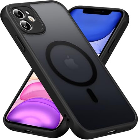 RALEAVO Magnetic Case for iPhone 11 (6.1), Compatible with MagSafe Shockproof Phone Case with Frosted Hard PC Back Translucent Slim Cover Case for iPhone 11-Black (Magnetic)