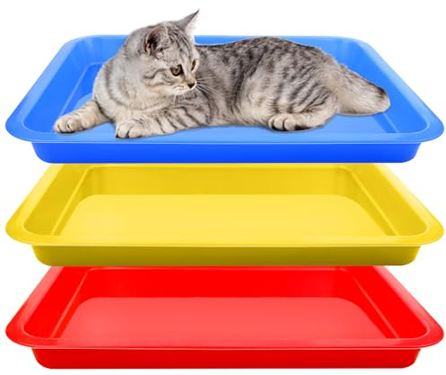 3pcs Large Kitten Litter Tray Open Cat Litter Box Guinea Pig Tray Plastic Shallow Litter Box Small Animal Litter Pan Cat Kitten Puppy Dog Pet Training Supplies, 17.3x13.3x1.57 Inch